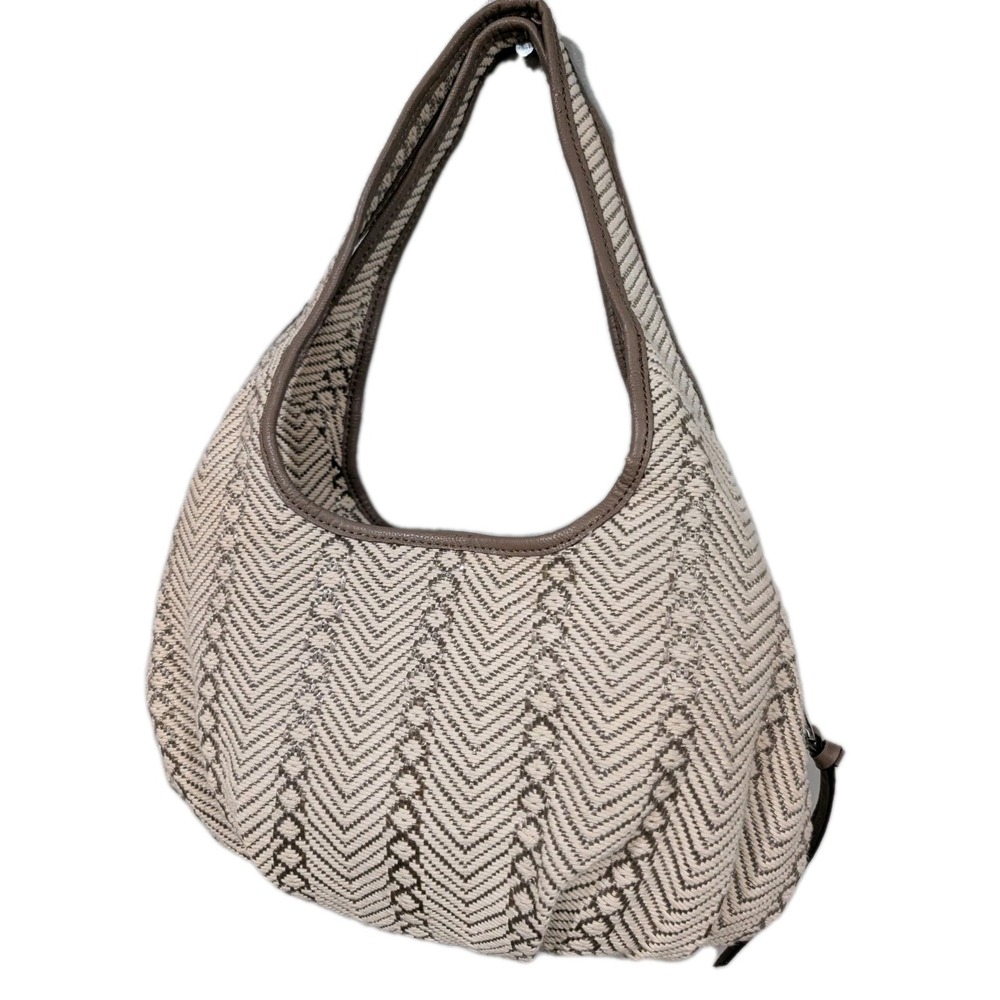Simply Vera Verawang Brown And Tan Weave Pattern Fabric Sidekick Satchel - Picture 2 of 12